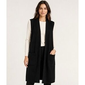 Cyrus Womens S Black Long Duster Sweater Vest Open Front Pockets NWT